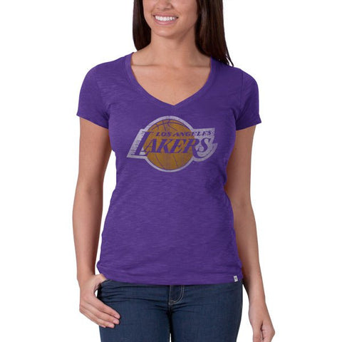 Shop Los Angeles Lakers 47 Brand Women Bright Purple V-Neck Scrum T-Shirt - Sporting Up