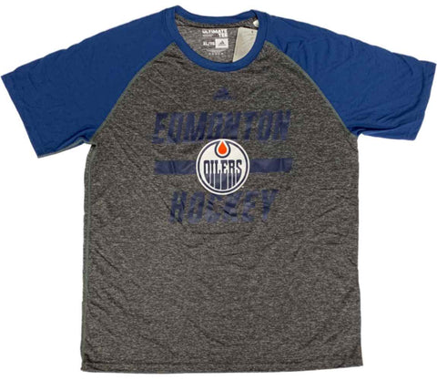 Edmonton Oilers NHL Adidas Dark Gray "Ultimate Raglan" Short Sleeve T-Shirt - Sporting Up
