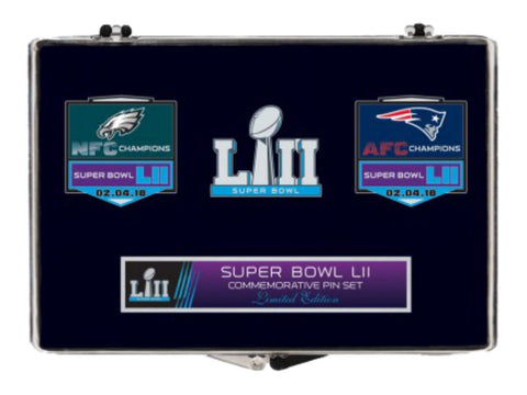 Shop New England Patriots Philadelphia Eagles 2018 Super Bowl 52 LII Pin Set (3 Pack) - Sporting Up