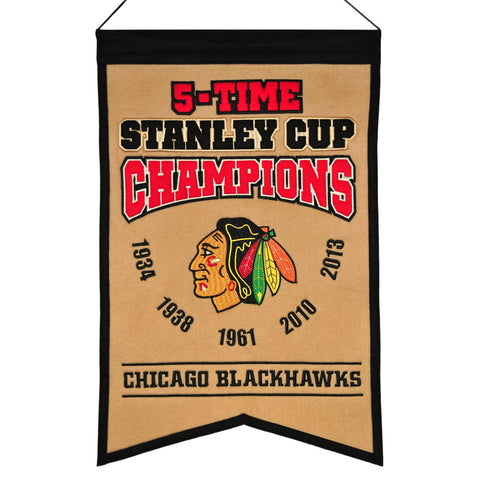 Chicago Blackhawks 5 Times NHL 2013 Stanley Cup Champions Wool Banner - Sporting Up