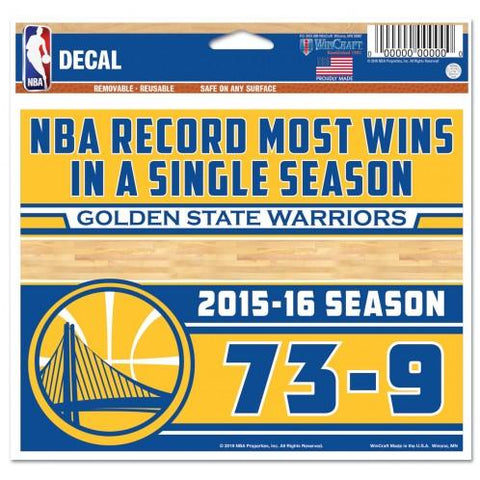 Golden State Warriors 2016  Most Wins Record 73-9 WinCraft Multi-Use Decal - Sporting Up