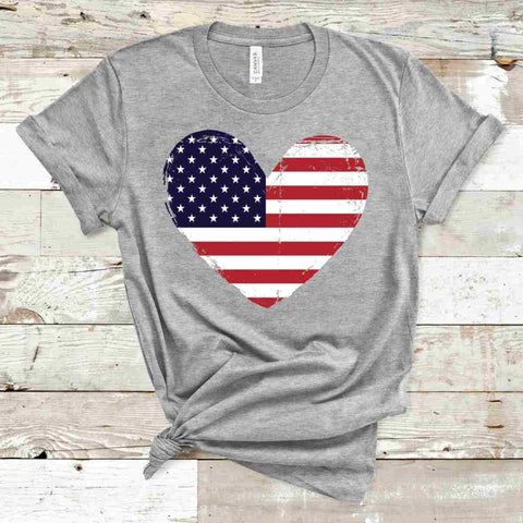 American Flag Heart T-Shirt - Athletic Heather - Sporting Up