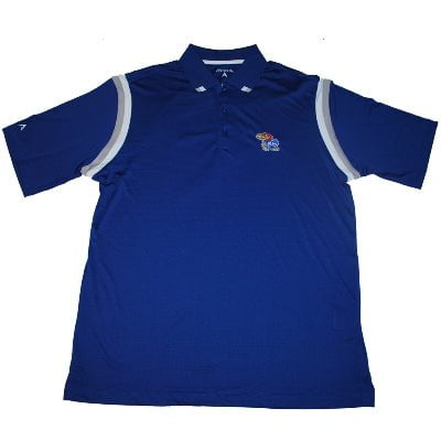 Kansas Jayhawks Antigua Blue Performance Striped Sleeve Golf Polo Shirt (L) - Sporting Up