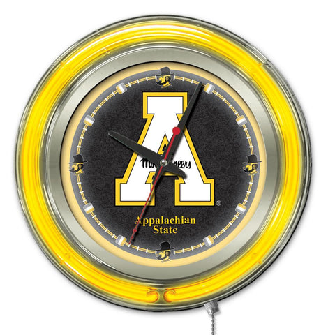 Appalachian State Mountaineers HBS Neon Yellow Battery Powered Wall Clock (15") - Sporting Up