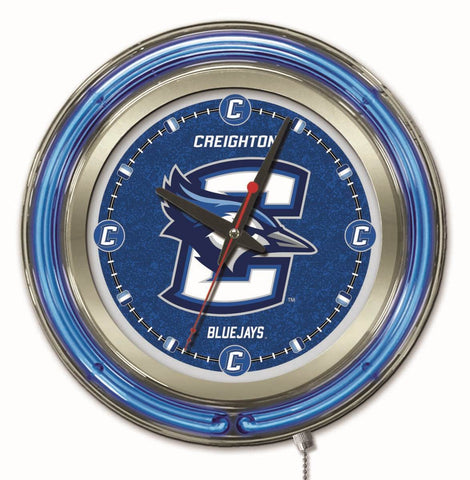Creighton Bluejays HBS Neon Blue College Battery Powered Wall Clock (15") - Sporting Up
