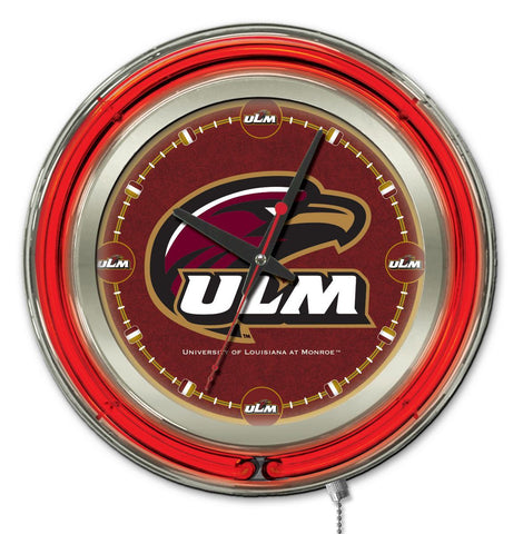 ULM Warhawks HBS Neon Red College Battery Powered Wall Clock (15") - Sporting Up