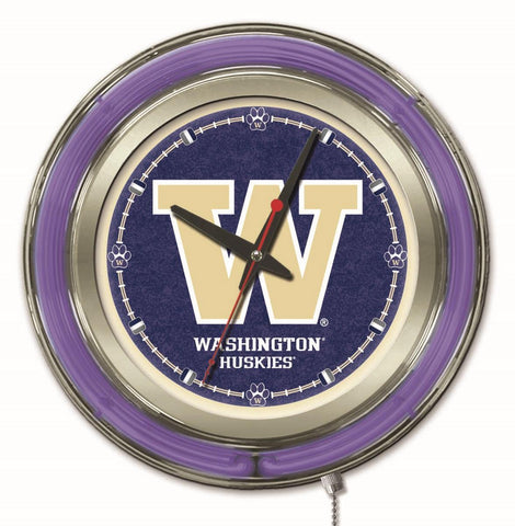 Washington Huskies HBS Neon Purple College Battery Powered Wall Clock (15") - Sporting Up