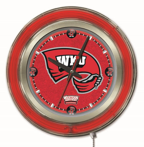 Western Kentucky Hilltoppers HBS Neon Red Battery Powered Wall Clock (15") - Sporting Up