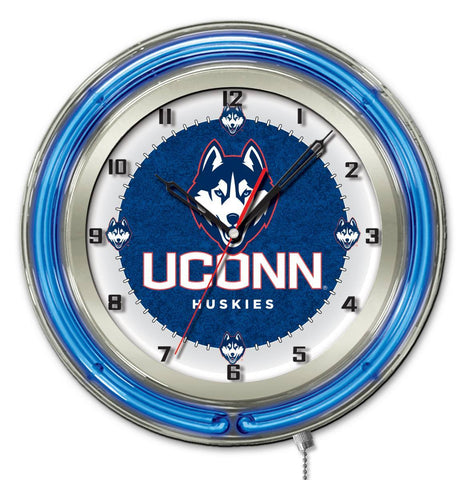 Connecticut Uconn Huskies HBS Neon Blue College Battery Powered Wall Clock (19") - Sporting Up