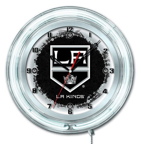 Los Angeles Kings HBS Neon White Hockey Battery Powered Wall Clock (19") - Sporting Up