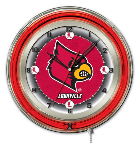 Louisville Cardinals HBS Neon Red College Battery Powered Wall Clock (19") - Sporting Up