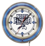 UNF Ospreys HBS Neon Blue White College Battery Powered Wall Clock (19") - Sporting Up