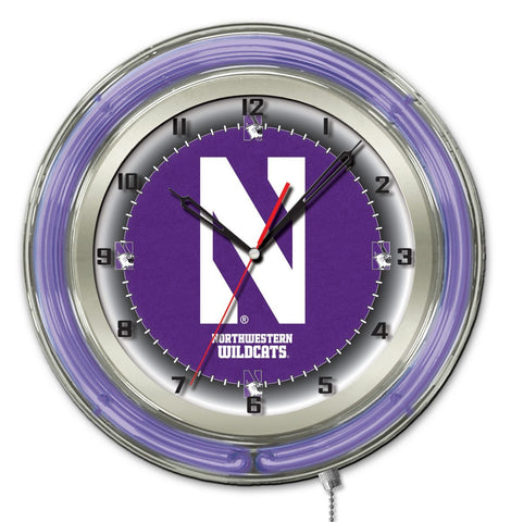 Northwestern Wildcats HBS Neon Purple College Battery Powered Wall Clock (19") - Sporting Up