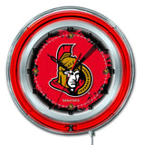 Ottawa Senators HBS Neon Red Hockey Battery Powered Wall Clock (19") - Sporting Up