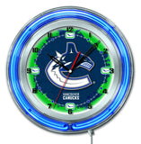 Vancouver Canucks HBS Neon Blue Hockey Battery Powered Wall Clock (19") - Sporting Up