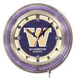 Washington Huskies HBS Neon Purple College Battery Powered Wall Clock (19") - Sporting Up