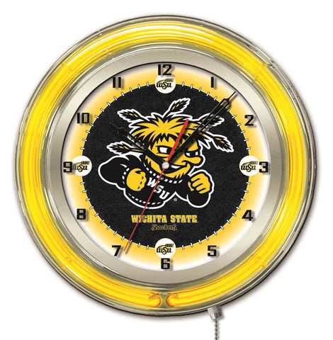 Wichita State Shockers HBS Neon Yellow College Battery Powered Wall Clock (19") - Sporting Up