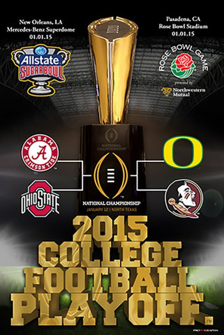 2015 College Football Playoff 4 Team Rose And Sugar Bowl Poster 24x36 - Sporting Up
