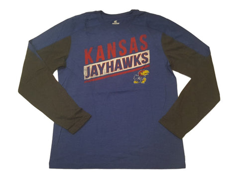 Kansas Jayhawks Colosseum Blue Semi-Faded Logo Burnout Style LS T-Shirt (L) - Sporting Up