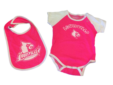 Louisville Cardinals INFANT Girls Hot Pink SS Button Snap Creeper Bib Set (3-6M) - Sporting Up