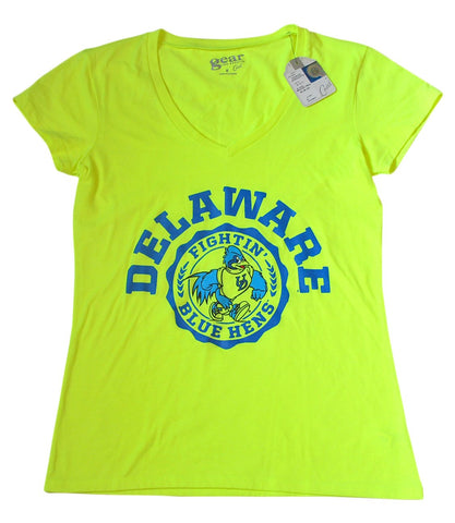 Shop Delaware Blue Hens Gear for Sports Neon Yellow Co-Ed V-Neck Womens T-Shirt (M) - Sporting Up