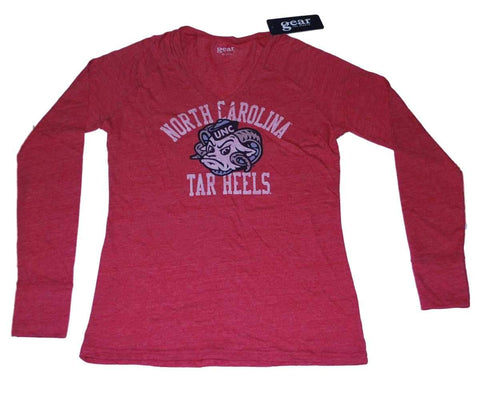 North Carolina Tar Heels Gear Women Red Tri-Blend V-Neck LS T-Shirt (M) - Sporting Up