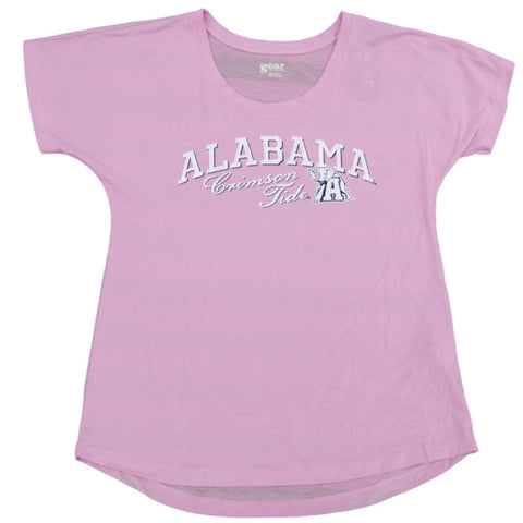 Alabama Crimson Tide Gear for Sports Women Pink Sheer Striped Back T-Shirt (M) - Sporting Up