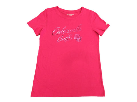Colorado Buffaloes WOMENS Pink Metallic Logo Short Sleeve T-Shirt (M) - Sporting Up
