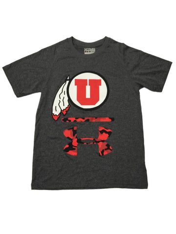 Utah Utes Under Armour YOUTH Gray with Red & Black Camo Logo SS T-Shirt (M) - Sporting Up