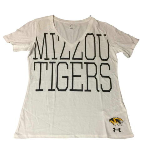 Missouri Tigers Under Armour WOMENS Ultra Soft White SS V-Neck T-Shirt (S) - Sporting Up