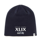 Seattle Seahawks 47 Brand 2015 XLIX Super Bowl Navy Knit Winter Hat Cap Beanie - Sporting Up