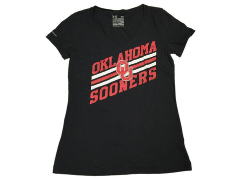 Shop Oklahoma Sooners Under Armour Women Black Charged Cotton Heat Gear T-Shirt (M) - Sporting Up