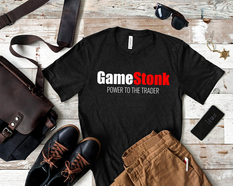Shop GameStonk Power to the Trader T-Shirt - Black Heather - Sporting Up