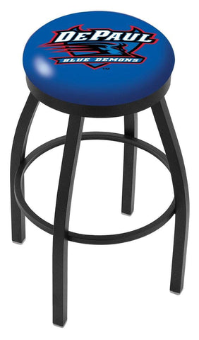 DePaul Blue Demons HBS Black Swivel Bar Stool with Blue Cushion - Sporting Up