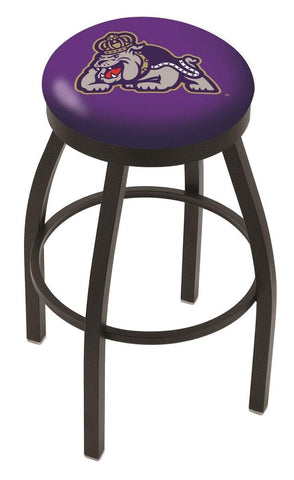 James Madison Dukes HBS Black Swivel Bar Stool with Purple Cushion - Sporting Up