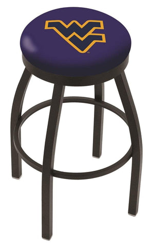 West Virginia Mountaineers HBS Black Swivel Bar Stool with Blue Cushion - Sporting Up