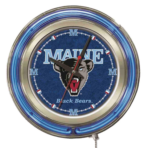 Maine Black Bears HBS Neon Blue College Battery Powered Wall Clock (15") - Sporting Up