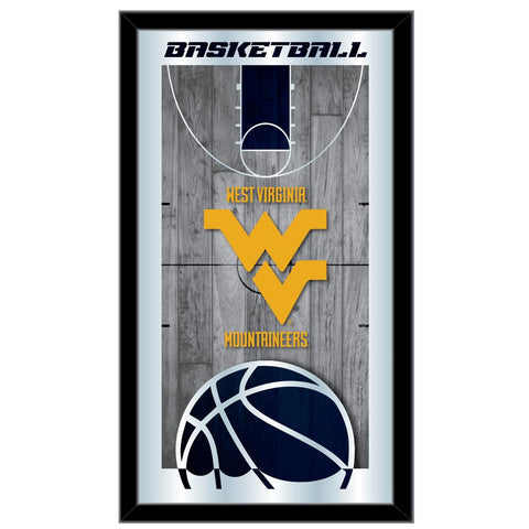 West Virginia Moutaineers HBS Basketball Framed Hang Glass Wall Mirror (26"x15") - Sporting Up