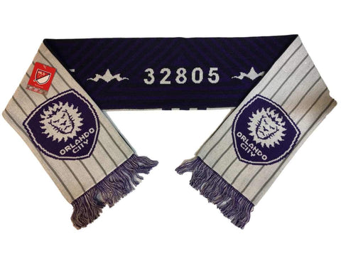 Shop Orlando City SC Adidas Purple & White MLS "32805" Acrylic Knit Scarf w Tassles - Sporting Up