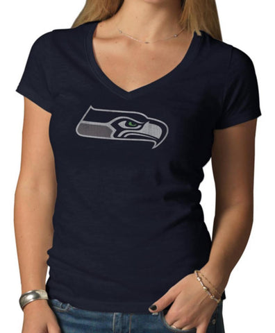 Shop Seattle Seahawks 47 Brand Women Navy V-Neck Short Sleeve Scrum T-Shirt - Sporting Up