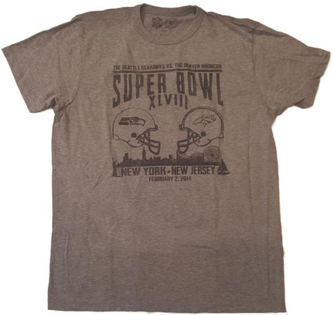 Seattle Seahawks Denver Broncos 47 Brand Super Bowl XLVIIII Helmets Gray T-Shirt - Sporting Up