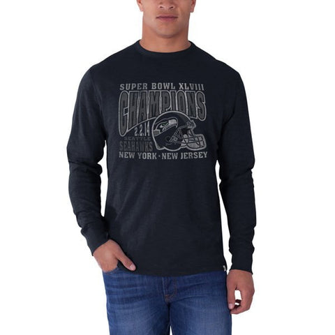 Seattle Seahawks Helmet Super Bowl Champs XLVIII 47 Brand Long Sleeve T-Shirt - Sporting Up
