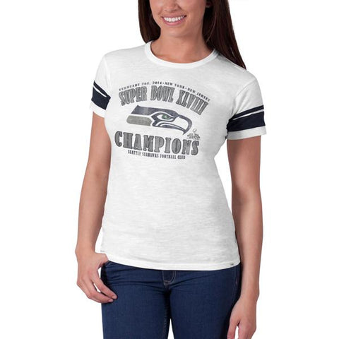 Seattle Seahawks Super Bowl Champs XLVIII 47 Brand Womens Club White T-Shirt - Sporting Up