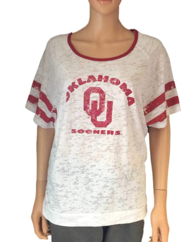 Oklahoma Sooners Blue 84 Women White Red Burn Out Short Cut T-Shirt - Sporting Up