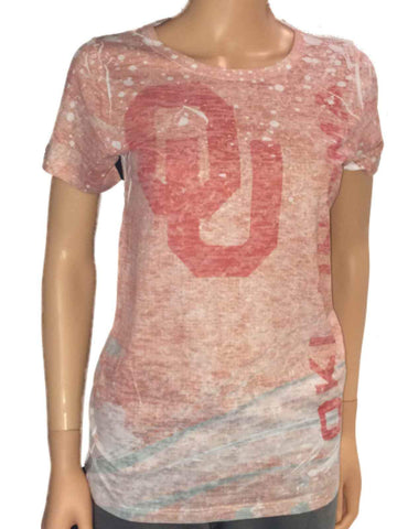 Oklahoma Sooners Blue 84 Women Pink Washout Crew Neck Short Sleeve T-Shirt - Sporting Up