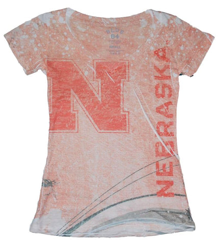 Nebraska Cornhuskers Blue 84 Juniors Light Red Splatter Style V-Neck T-Shirt - Sporting Up
