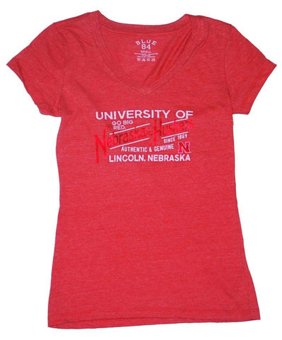 Nebraska Cornhuskers Blue 84 JUNIOR Women Red Tri-Blend V-Neck T-Shirt - Sporting Up