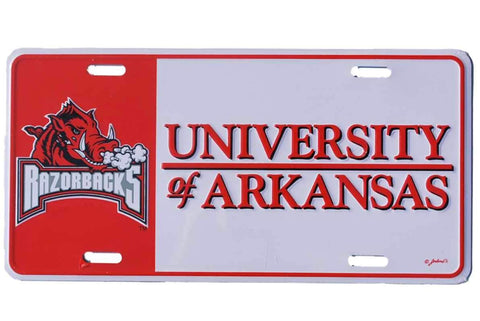 Arkansas Razorbacks Game Day Outfitters White Red Metal License Plate - Sporting Up