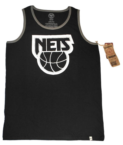 Shop Brooklyn Nets 47 Brand Jet Black White Faded Sleeveless Tank Top T-Shirt - Sporting Up