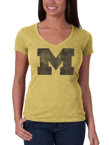 Shop Michigan Wolverines 47 Brand Womens Track Gold V-Neck Cotton Scrum T-Shirt - Sporting Up